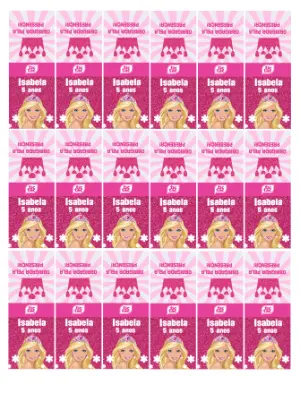 Rótulo para Tic Tac Barbie Princesa Rosa Editável para Festa