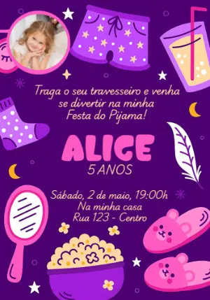 Convite Festa do Pijama com Foto para Editar Online