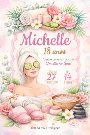 Convite Digital Aniversário Tema Spa Aquarela para Editar