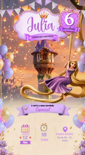 Convite Animado Enrolados: Vídeo Editável da Rapunzel
