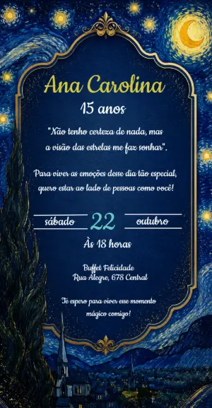 Convite 15 anos Noite Estrelada Van Gogh para Editar