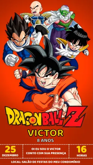 Convite Aniversário Dragon Ball Z com Personagens para Editar