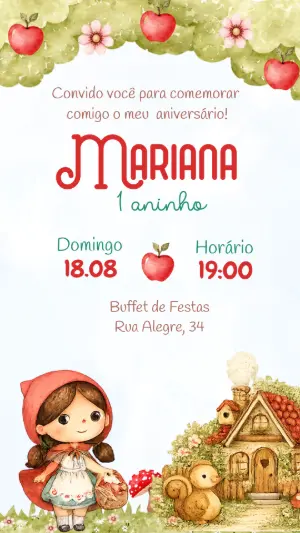 Convite de Aniversário Chapeuzinho Vermelho Editável