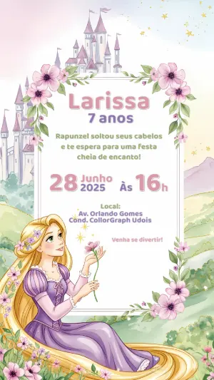 Convite de Aniversário Rapunzel para Editar Online