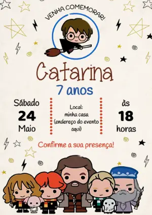 Convite Aniversário Harry Potter com Personagens para Editar Online