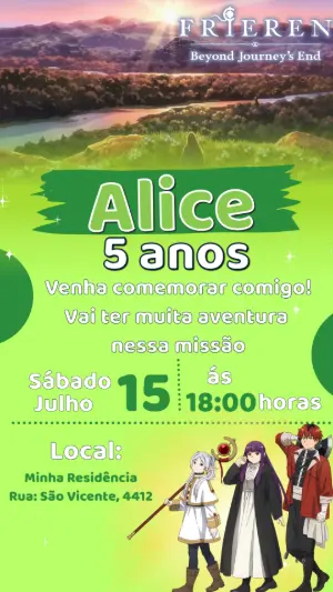 Convite Animado Frieren e a Jornada para o Além para Editar