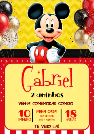 Convite de Aniversário Mickey Mouse Clássico para Editar