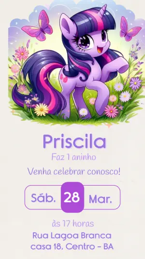 Convite de Aniversário My Little Pony Lilás Editável