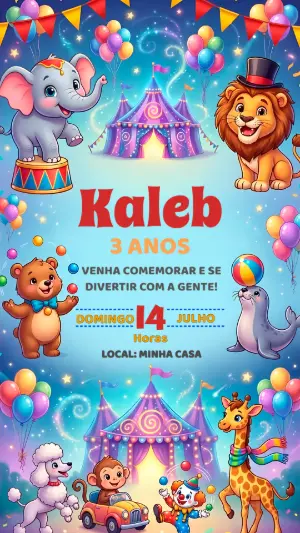 Convite de Aniversário Circo Infantil Colorido para Editar