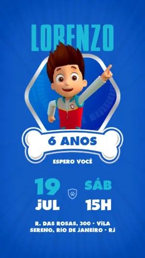 Convite Aniversário Ryder Patrulha Canina para Editar Online