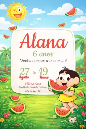 Convite de Aniversário Magali Melancia para Editar