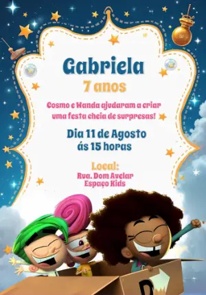 Convite de Aniversário Padrinhos Mágicos para Editar Online