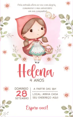 Convite Aniversário Chapeuzinho Vermelho para Editar Online