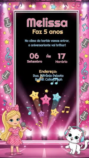 Convite de Aniversário Pop Star Rosa para Editar Online