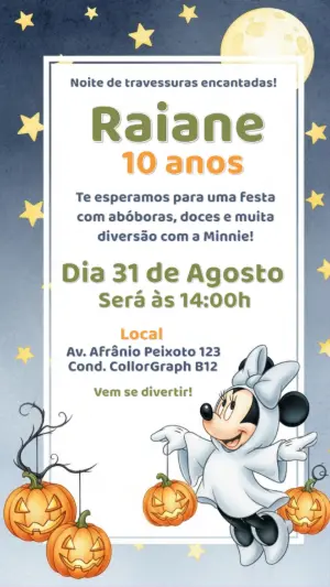 Convite Aniversário Minnie Halloween para Editar Online