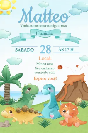 Invitación de cumpleaños Dinosaurio – Estático – Fernando Martins