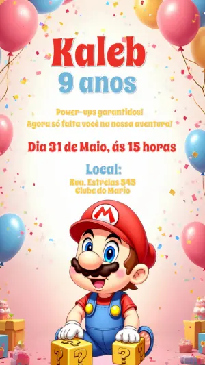 Convite de Aniversário Mario Bros para Editar Online