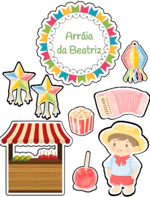Topo de Bolo Festa Junina Infantil Colorido para Editar