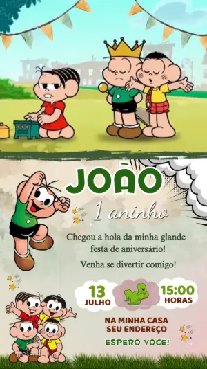 Convite Animado de Aniversário Cebolinha para Editar e Enviar