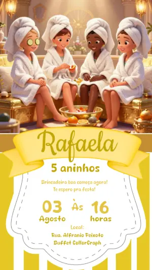 Convite de Aniversário Spa Infantil Amarelo para Editar