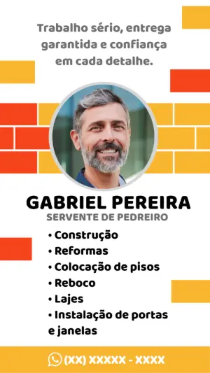 Cartão de Visita Pedreiro e Construção para Editar com Foto