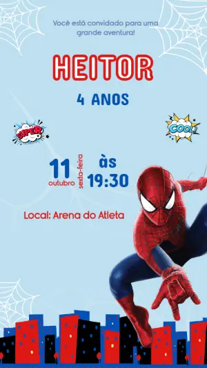 Convite Digital Homem-Aranha Estilo Quadrinhos para Editar