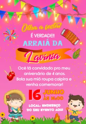 Convite Aniversário Festa Junina Infantil para Editar Online