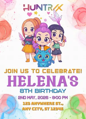 Editable Chibi Girls Demon Hunter Birthday Invitation Template