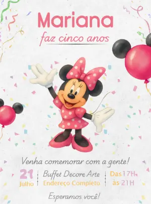 Convite de Aniversário Minnie Rosa Fofo para Editar
