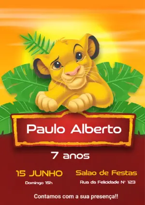 Convite de Aniversário Rei Leão Infantil para Editar