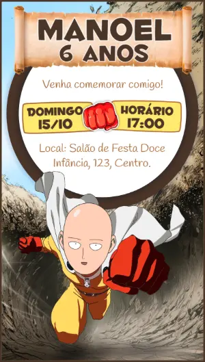 Convite Aniversário One Punch-Man para Editar Online