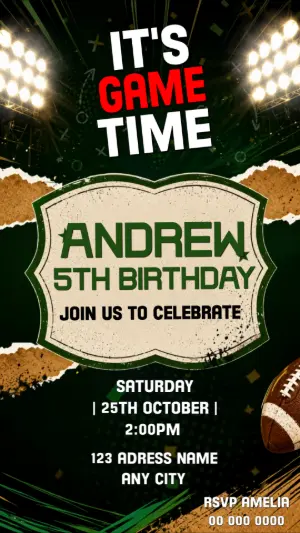 Animated Football Birthday Video Invitation | It's Game Time Template