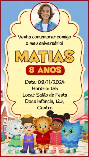 Convite Aniversário Daniel Tigre com Foto para Editar Online
