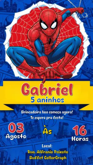 Convite de Aniversário Homem-Aranha estilo Quadrinhos para Editar