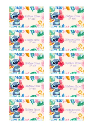 Etiqueta Escolar Stitch Tropical para Editar e Imprimir