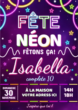 Invitation Fête Néon Anniversaire | Modèle numérique à modifier