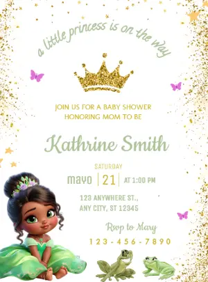 Princess Tiana Baby Shower Invitation Editable Template