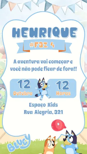 Convite de Aniversário Bluey Colorido para Editar Online