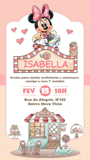 Convite Digital Aniversário Confeitaria da Minnie para Editar