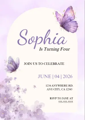 Editable Birthday Invitation with Lavender Butterflies