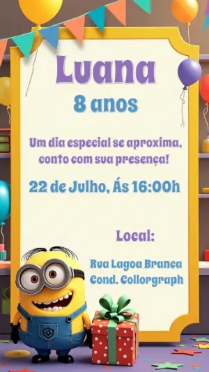 Convite de Aniversário Minions para Editar Online