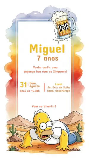 Convite de Aniversário Os Simpsons com Homer para Editar Online