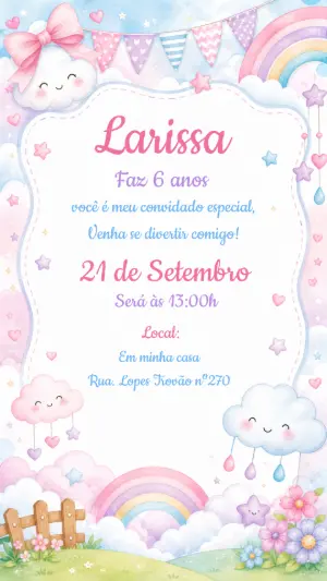 Convite de Aniversário Chuva de Amor Aquarela Editável