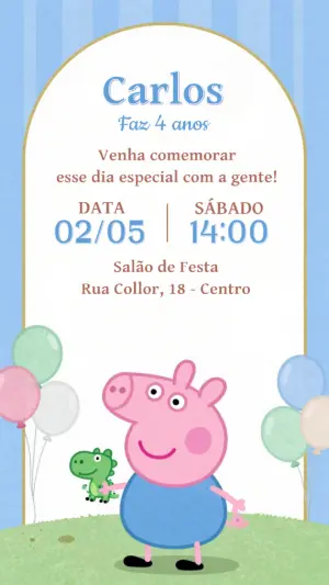 Convite de Aniversário George Pig Azul para Editar