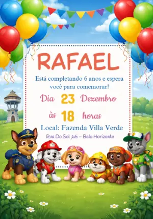 Invito di compleanno Paw Patrol – Statico – Priscila