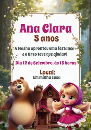 Convite Aniversário Masha e o Urso para Editar Online