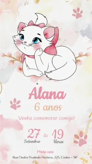 Vídeo Convite Gatinha Marie Rosa para Aniversário Infantil