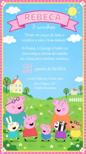 Convite de Aniversário Peppa Pig Editável Online Infantil
