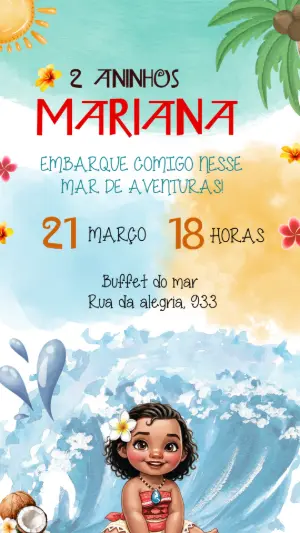 Convite de Aniversário Moana Baby para Editar Online