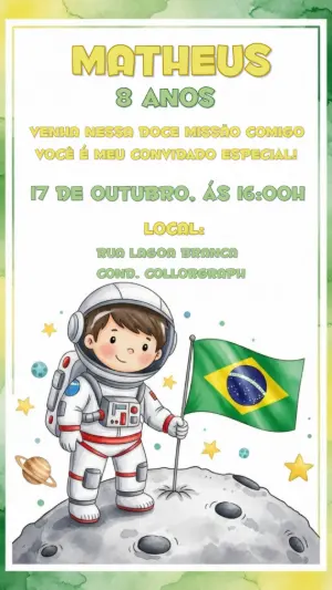 Convite de Aniversário Astronauta Menino para Editar Online